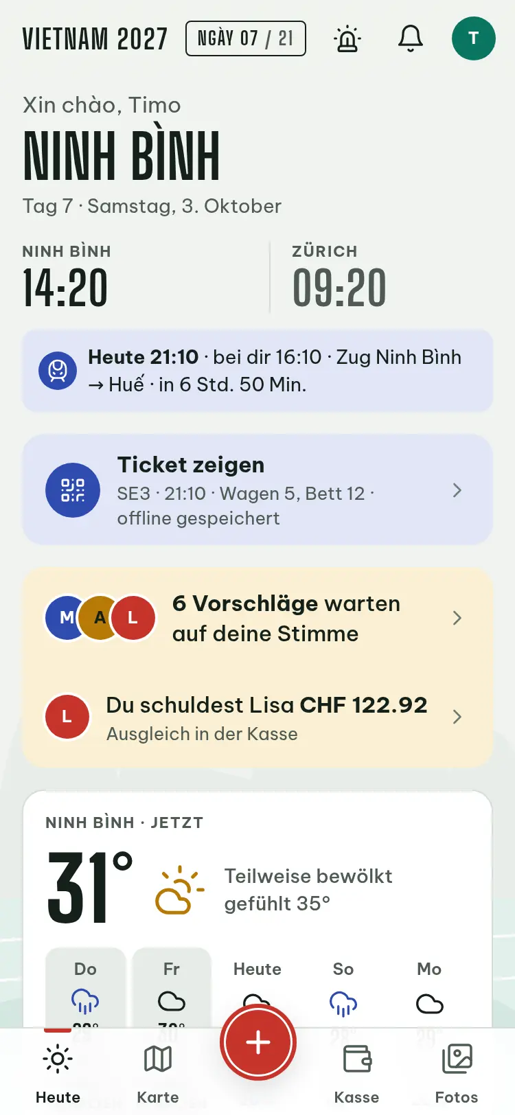 Bildschirmfoto: Ansicht «Heute»