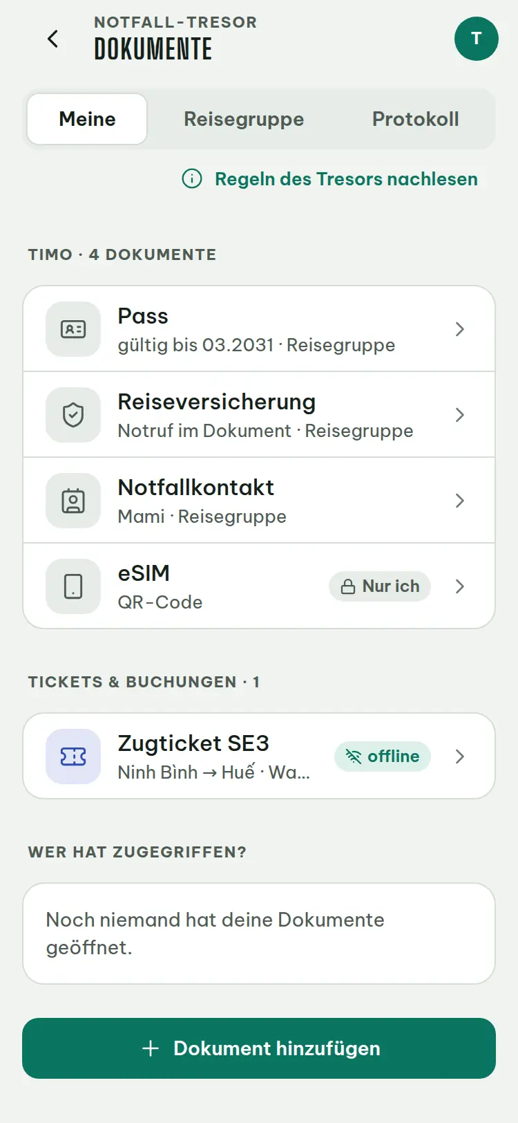Bildschirmfoto: Tresor mit Dokumenten der Gruppe